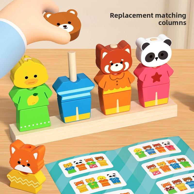 Kids Wooden Animal Recognition Puzzle Toy Dressup Elements For Early Education
