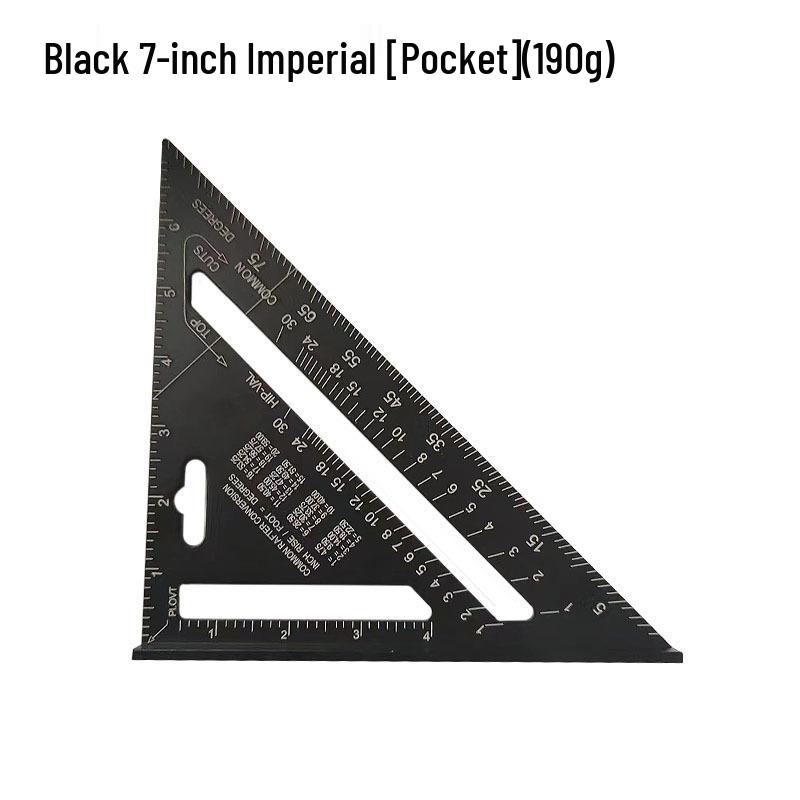 7/12" Aluminum Triangle Ruler: Woodworking, Imperial/Metric, Black Oxide, 90°/45° Right Angles.