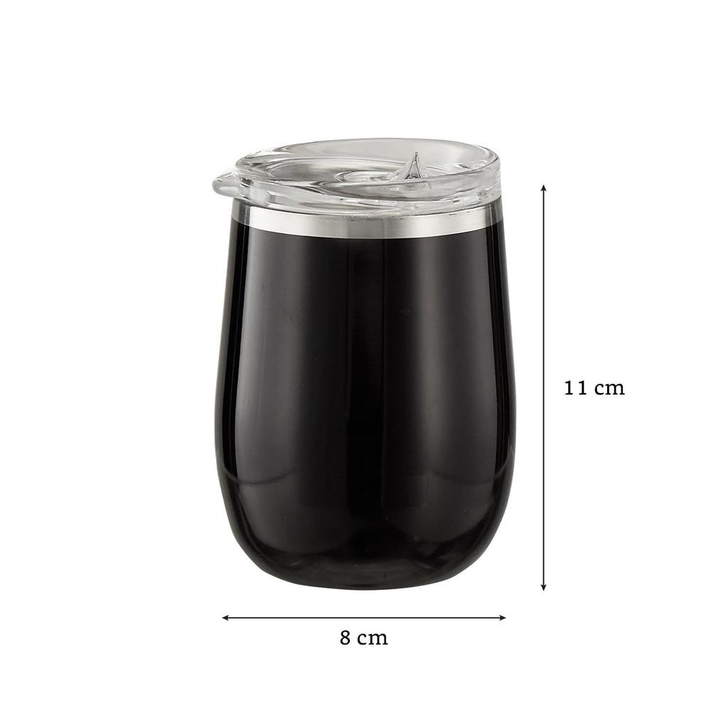 Stainless Steel Tumbler | Coffee Mug | Double Wall, Sweat-Proof Sipper with Lid for Hot & Cold Drinks | BIS-Approved | 300ml (Glossy Black Finish)