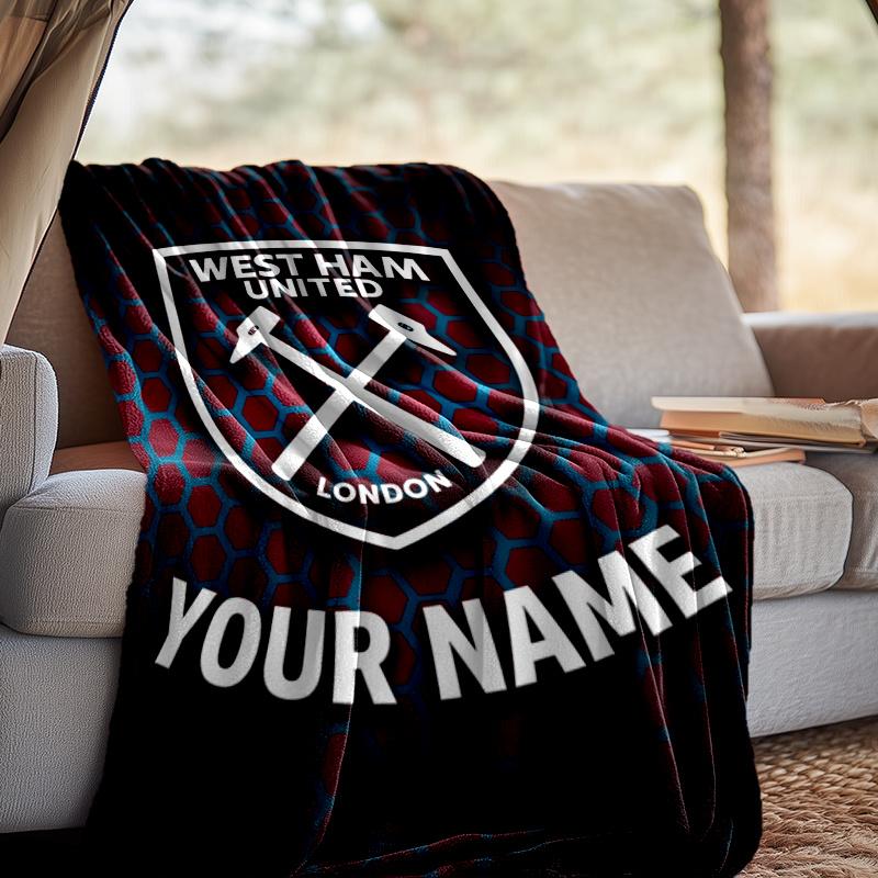 Custom Name West Ham United Throw Blanket - Perfect for Couch, Bed, Office, and outdoor Travel - Ideal Gift for Christmas & Holidays