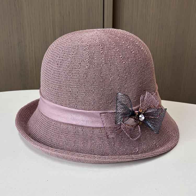 New handmade bow decoration crimped sun hat women's elegant top hat spring and summer light sun hat