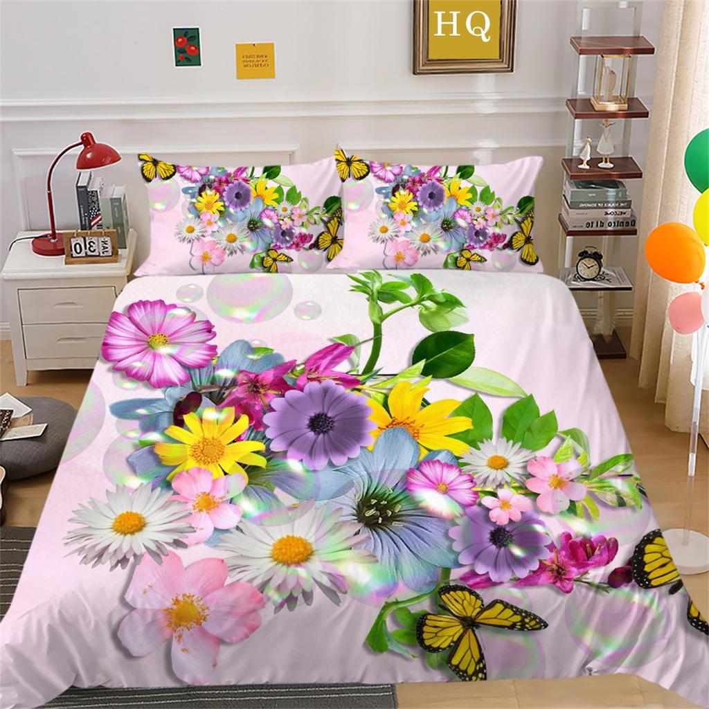 3D Flower Sea Bedding Set Flower Series Quilt and Pillow Case 2/3 Pieces AU180 * 210 Full Size Soft and Easy To Clean Home Decoration