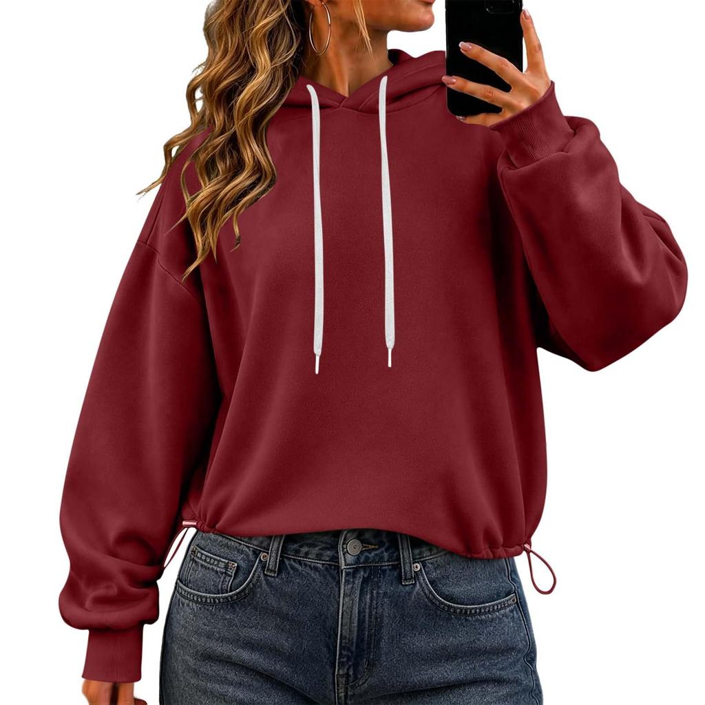 Damen Mode Farbe Kapuzen Langarm Freizeit Sweatshirt Pullover Top