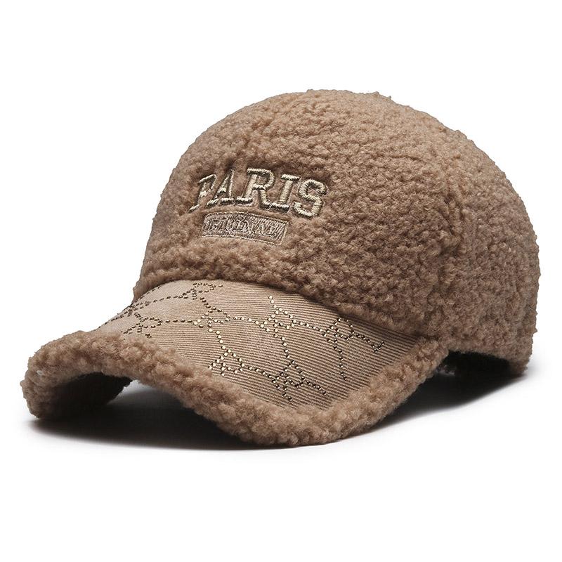 Winter Ladies Korean Embroidery Hot Diamond Baseball Cap Lambsmere Cap Outdoor Fashion Warm Sun Hat