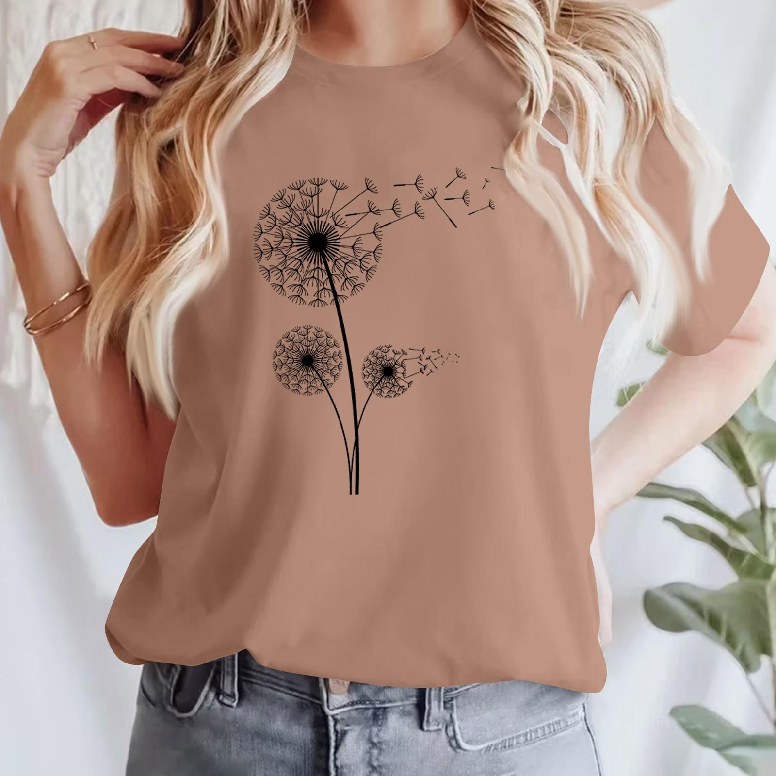 

Жіноча повсякденна футболка з принтом і круглим вирізом, пуловер з короткими рукавами L