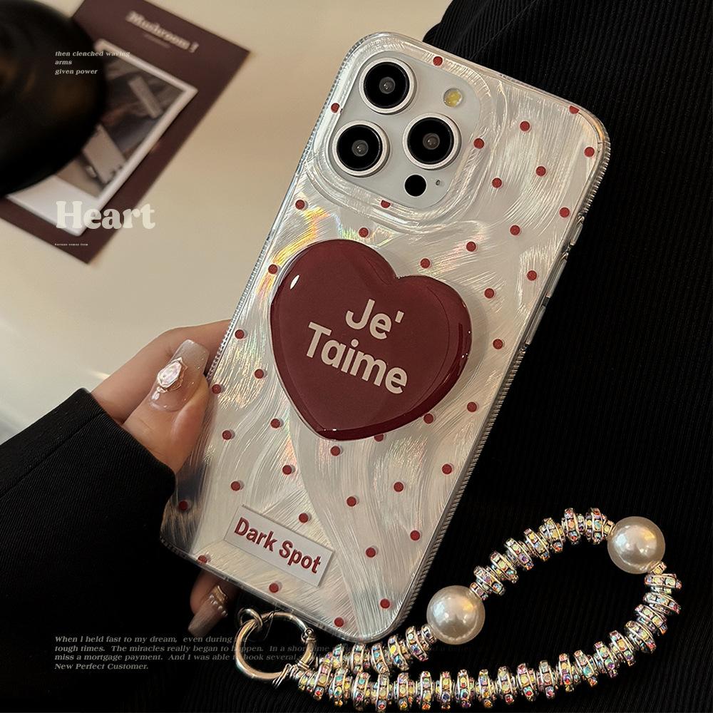 Niche Retro Red Love Stand Apple 15 Suitable for IPhone 13 Mobile Phone Case 16 Bracelet 14promax Feather Yarn
