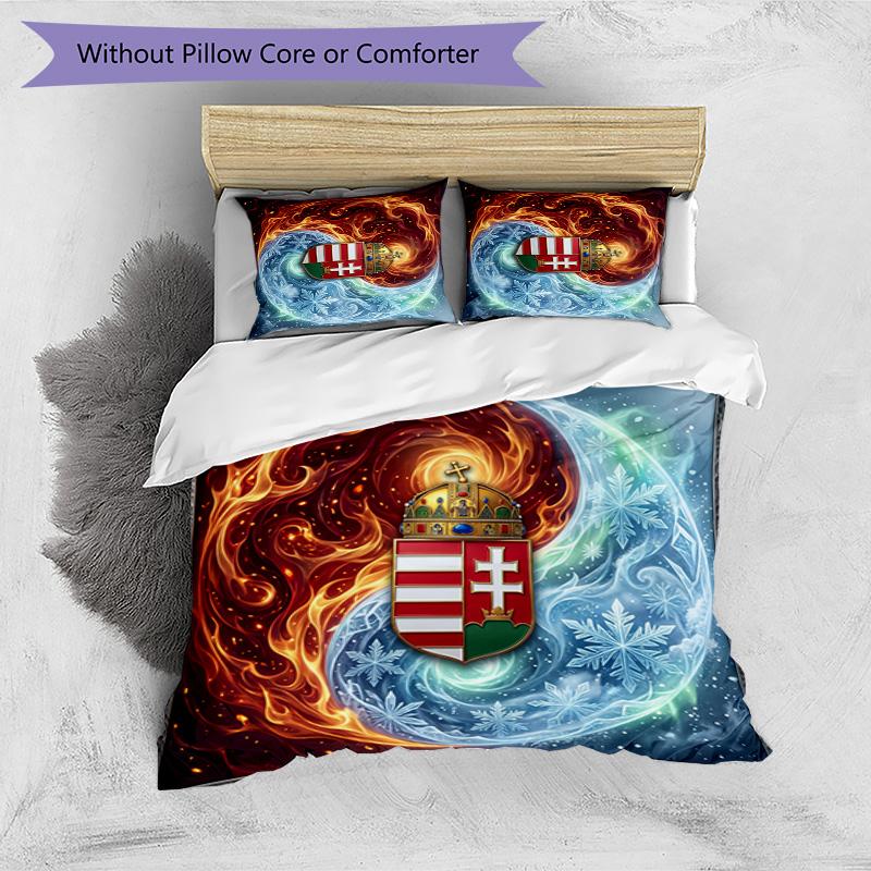 Set Biancheria da Letto Stampata Calcio Ungheria 3 Pezzi Copriletto Traspirante Accogliente come Regalo per Inaugurazione Casa o Festa