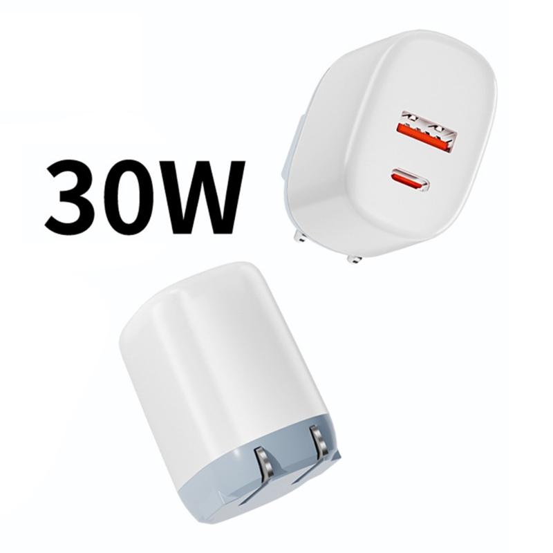 Portable 30W Power Delivery Quick Charging QC3.0 Charging Adapter, Double Port Type C+USB Wall Charger Small Designing