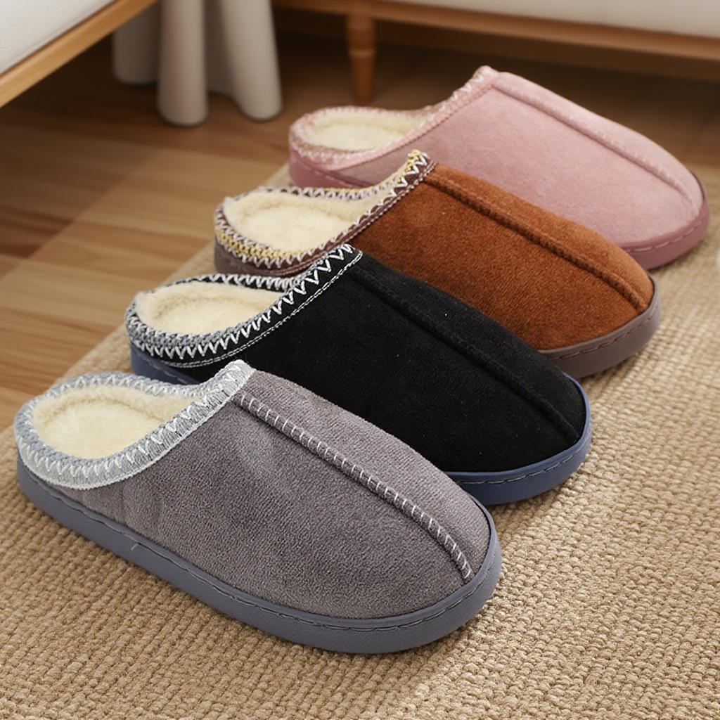 Cotton slippers winter indoor home couple thick bottom warm suede fluffy slippers winter wear