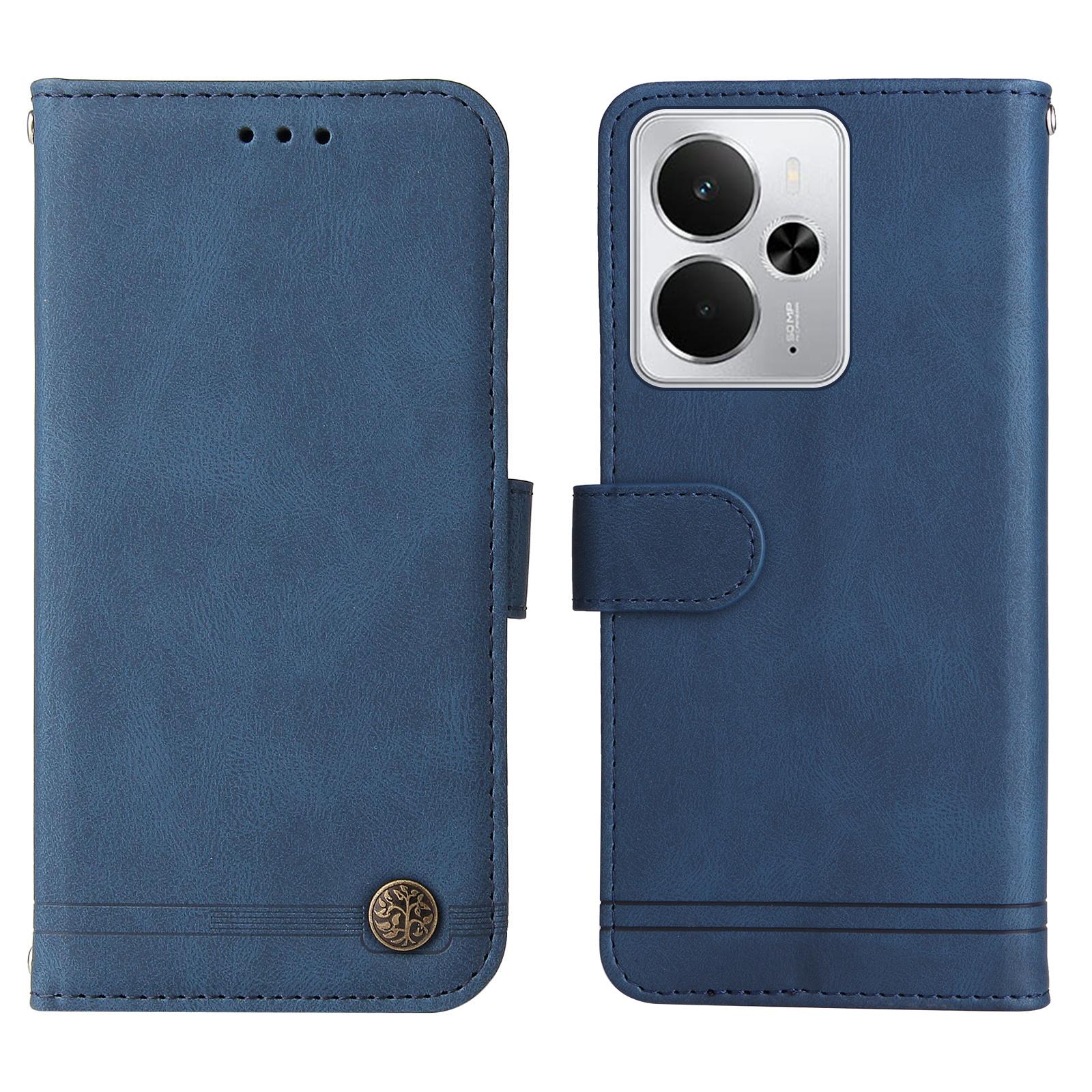 

For Realme 14 5G Leather Wallet Cases Skin Touch Phone Cover Stand with Strap B