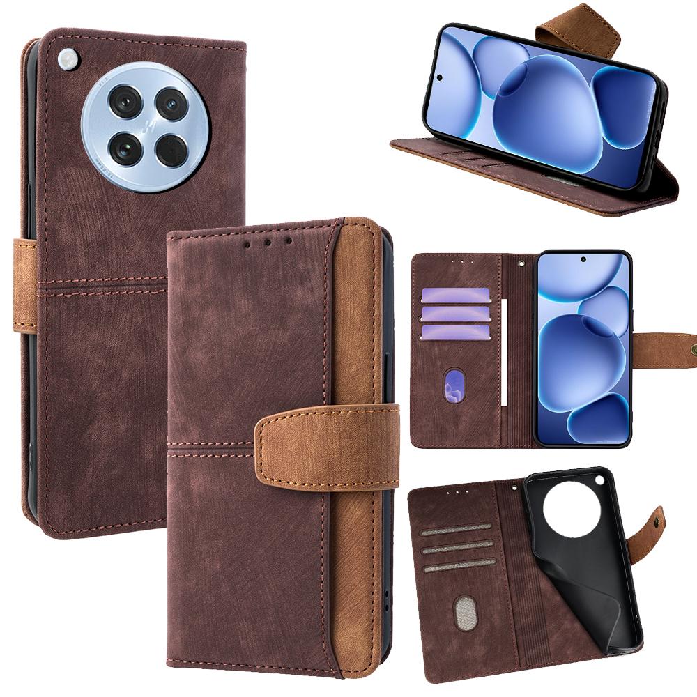 

For Oppo Find X8s 5G Case RFID Blocking Color Splicing PU Leather Wallet Phone Cover Brown