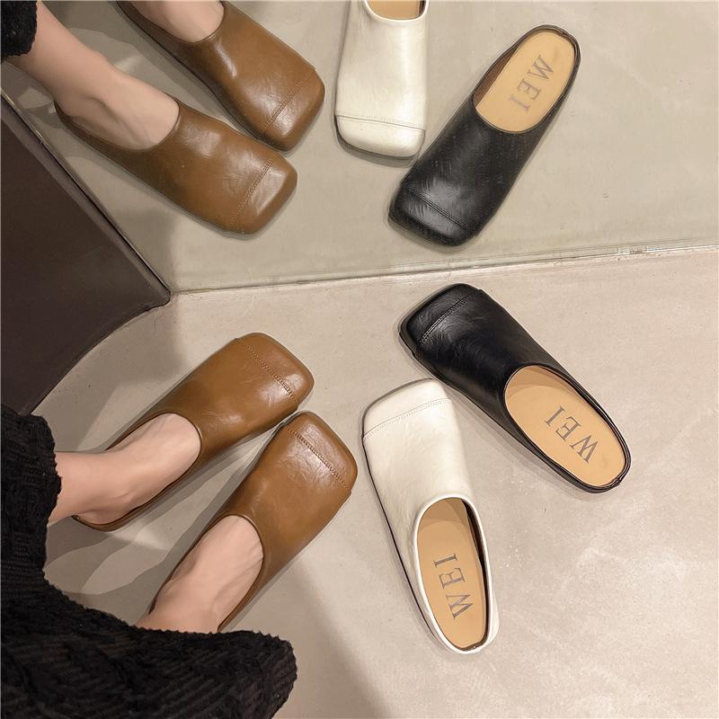 French flat-bottomed Birkenstock versatile bag head half slippers women's shoes 2025 new spring and summer retro niche lazy single shoes