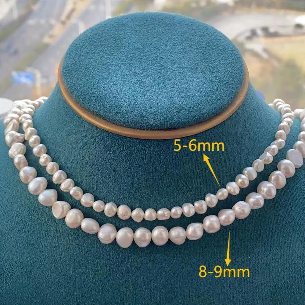 Vero Girocollo di Perle Barocche Naturali d'Acqua Dolce per Donna Ragazza Regalo Popolare AA 5-6mm 8-9mm Collana di Gioielli di Perle
