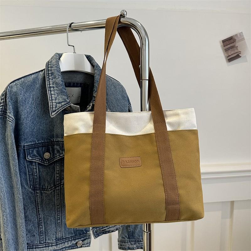 Canvas bag, new shoulder bag, fashionable and simple, contrasting colors, large-capacity tote bag, bag.