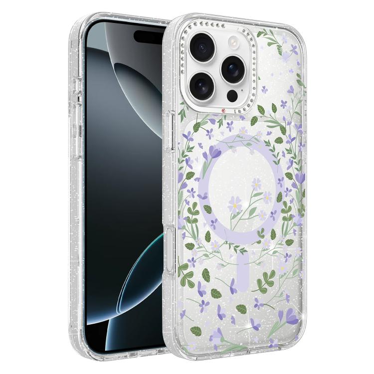 Flower Pattern IMD Glitter Magnetic Phone Case