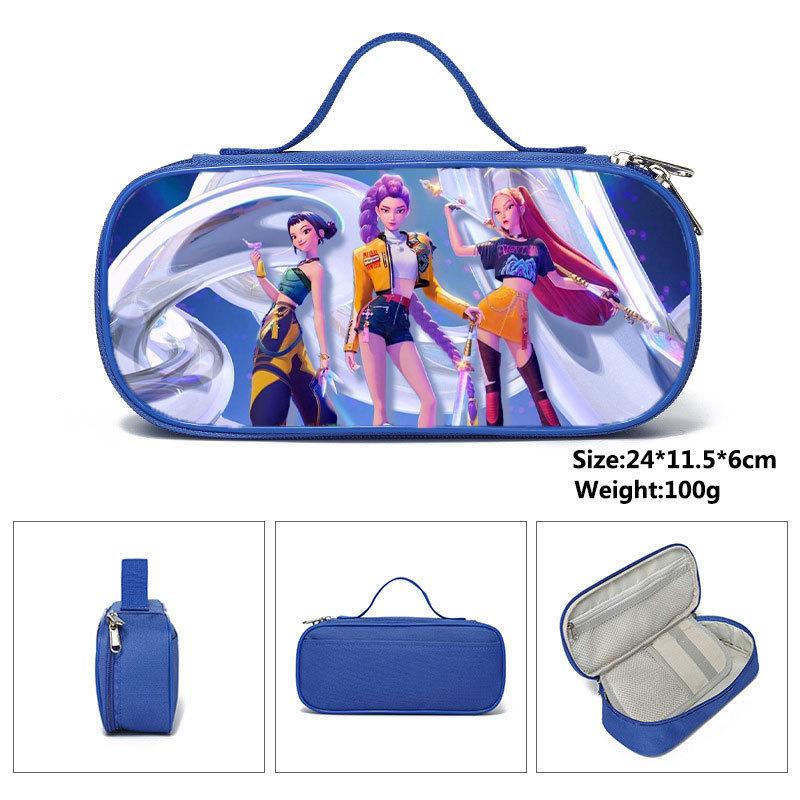Huntrix Kpop Student Blue Compartmentary Pencil Bag Kpop Witch Hunter Student Storage Stationery Bag Pencil Bag