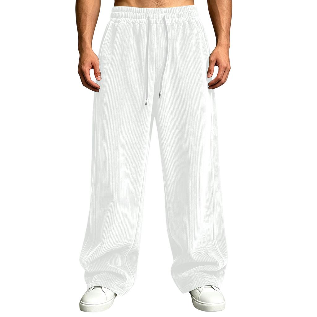 Men's Color -Lined Sweatpants High Waist Loose Fit Wide Leg Pants with Pockets