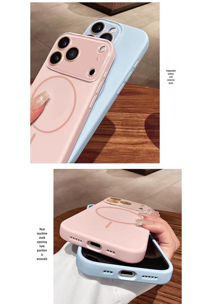 iPhone 17 Pro Max Liquid Silicone Magnetic Phone Case with Ring and Mirror Drop Protection