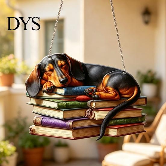 Sonnenfänger Dekoration für Fenster Dackel Hängende Verzierung, Acryl Fensterfänger, Niedliche Hund Innenzubehör Haus Raum Dekoration, Vorderseite