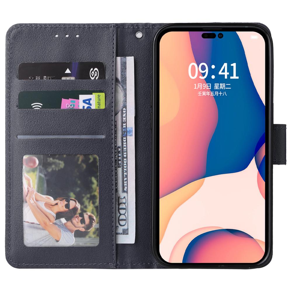 For iPhone 15 Pro PU Leather Wallet Cell Phone Stand Case Card Holder Shockproof Phone Cover
