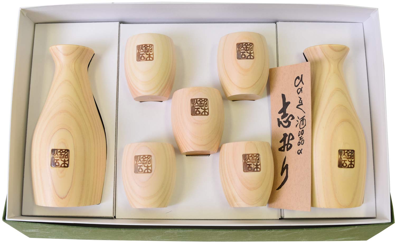 

Бутылка для саке Kiso Kogei, Сделано в Японии, Деревянный набор круглых чашек для саке из кипариса хиноки из 7 штук