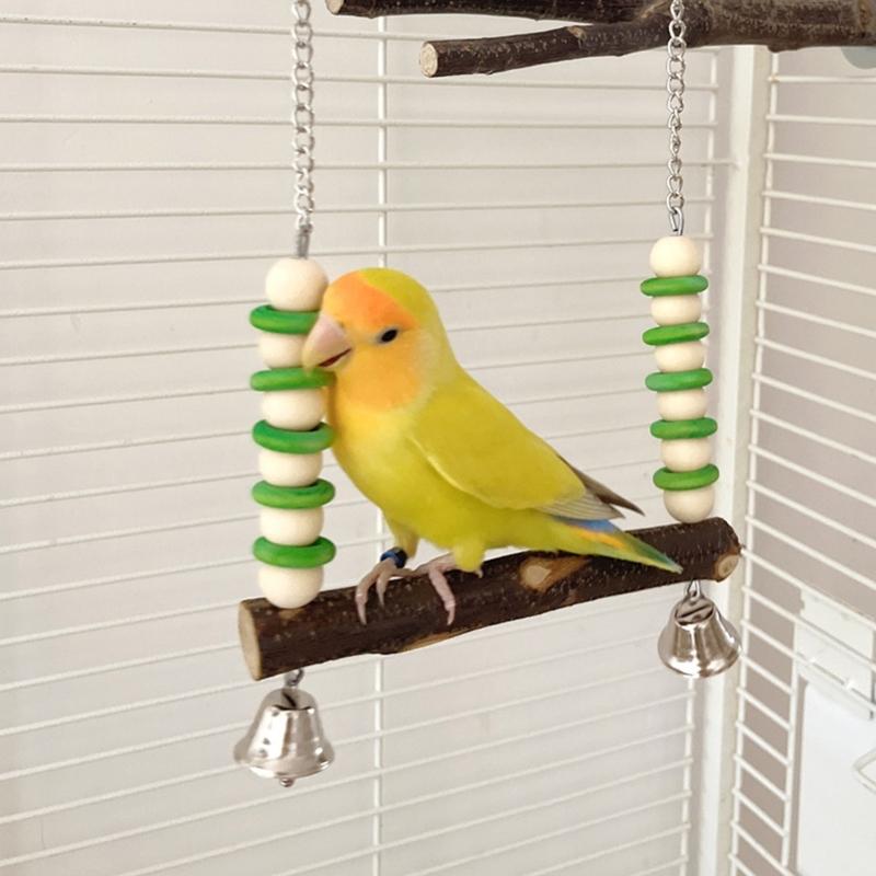 Bird Gym Swing Toy Birdcages Wood Beads Swing Toy Grinding Chewing Toy for Small Medium Bird Birdcages Hangable Perches Toy