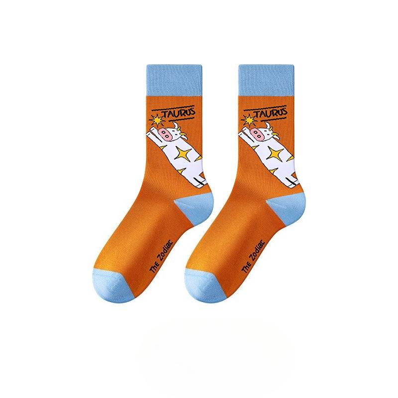 Ladies Spring and Autumn New Zodiac Cartoon Sports In Tube Cotton Socks