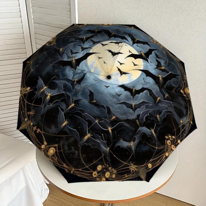 

1pc Bat Swarm Moon Night Print Automatic Folding Umbrella - Compact 8-Rib Design,Perfect Gift for Friends & Family yy250926058