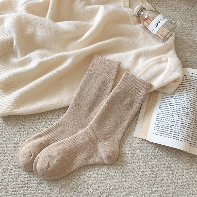 Women's Autumn and Winter Thick Warm Hair Ring New Solid Color All Purpose Cotton Boneless Socks