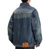 Men's Autumn Patchwork Denim Jacket: Precision Embroidery, Loose Fit, Plus Size Workwear Design.