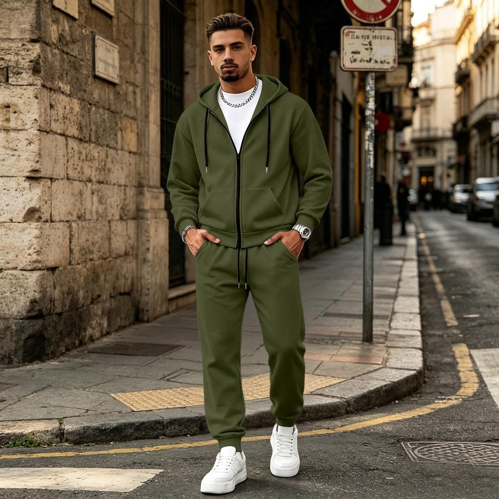 Men's Full-Zip Hoodie and Sweatpants Set, Casual Athletic Two-Piece Outfit for Everyday Wear