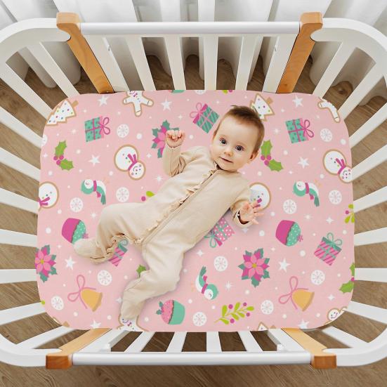 Yousheng Vánoční prostěradlo do postýlky Santa Claus Vánoční punčocha Froté prostěradlo do postýlky Vánoční stromek Potah na matraci do postýlky pro chlapce dívky Postýlka Dětský pokoj