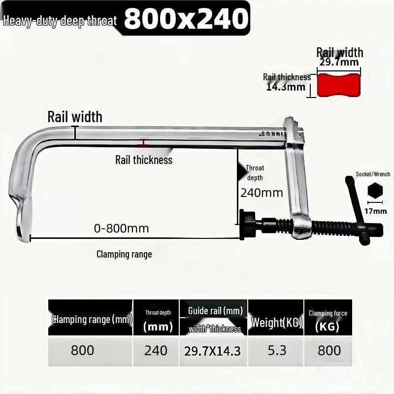 Heavy-Duty Deep Reach Quick-Release F-Clamp for Woodworking (240/300)