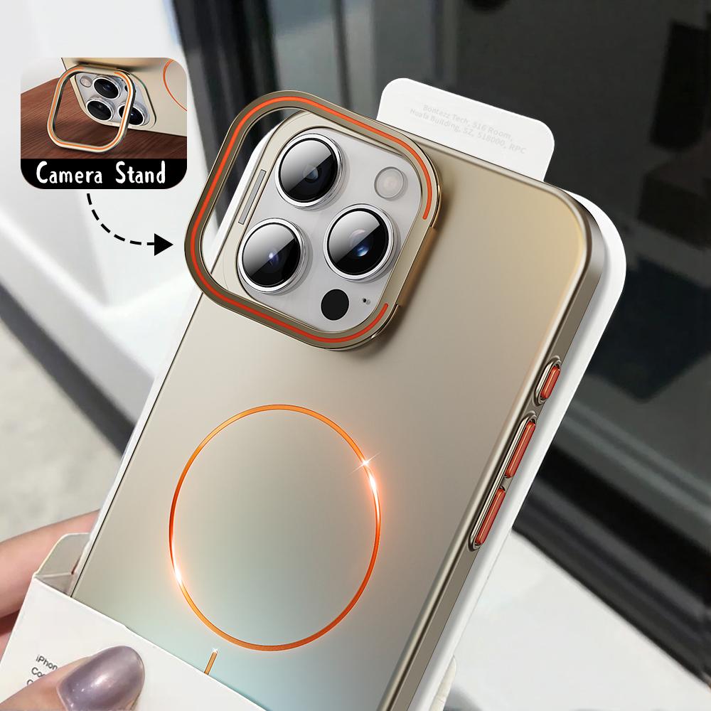 Lens Kickstand Holder For Magsafe Case for iPhone 16 15 14 13 Pro Max Matte Magnetic Shockproof Hard Camera Ring Cover