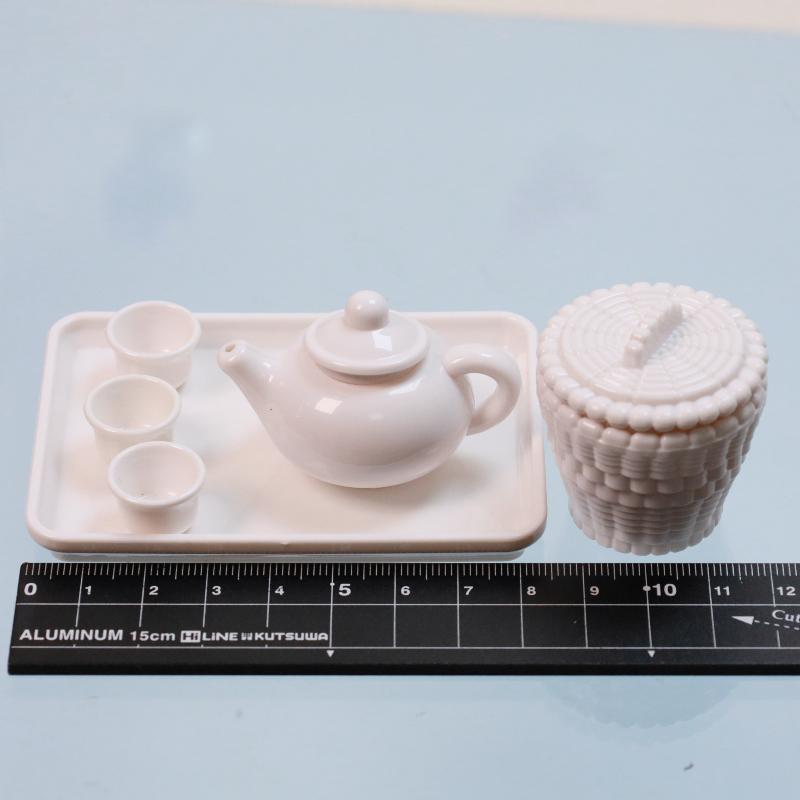 1 Set Dollhouse Scene Accessories Simulation Tea Kit Model Tea Pot Cup Tea Table Decoration Collectible Room Ornament