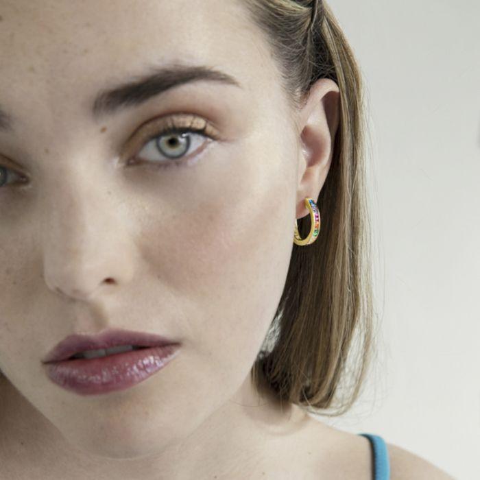 Boucles d'oreilles Luxenter en argent 925 avec zircon multicolore et finition or jaune 18K - Tuhato