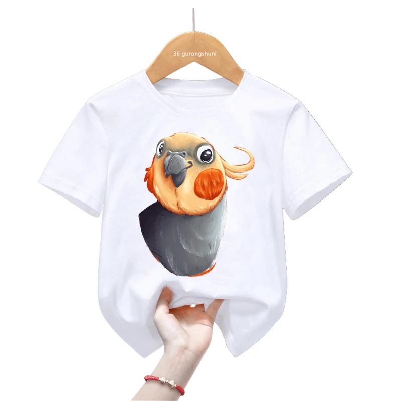 Sommar Tecknad Cockatiel Fågel Tryck T-shirt För Flickor/Pojkar Rolig Papegojfågel Barnkläder Kortärmad T-shirt