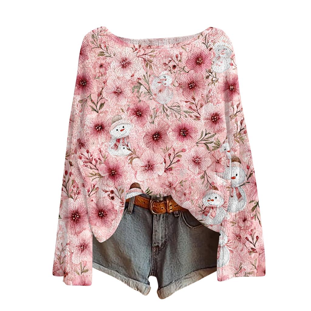 Womens  Fall Sweaters Long Sleeve Print Tops Pullover Sweaters Loose Dressy Casual Basic Clothes