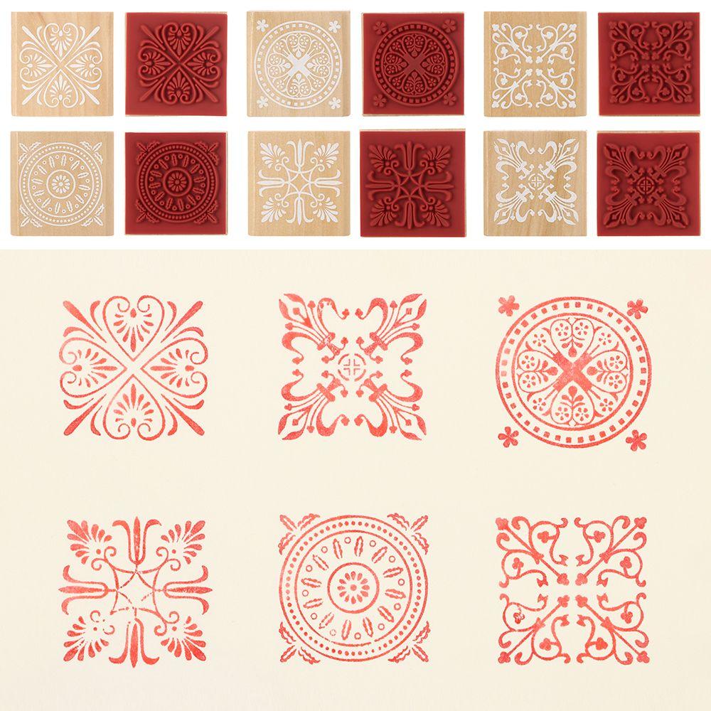 Retro Square Wooden Rubber Floral Stamps DIY Craft Scrapbooking Making Decorative Vintage Chinese Style Flower Stamping Tools