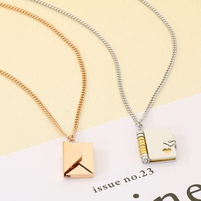 Stainless Steel Mini Book Locket Necklace for Women Men Envelope Locket Openable Pendant Jewelry Romantic Gift for Couples