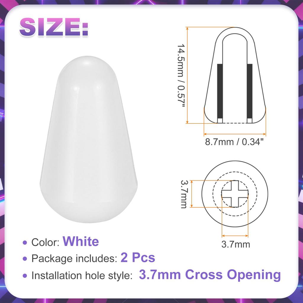 Uxcell Electric Guitar Switch Tip Knobs of Cross Opening Toggle Switch Caps SQ Style Electric Guitar Pickup Selector Replacement Parts White (Set 2)