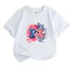 Kids Boys Girls 100% Cotton Short Sleeve O-Neck T-Shirt, Cute Blue Pink Alien Couple Print Tee With Gradient Heart Pattern, Casual Soft Breathable Sum