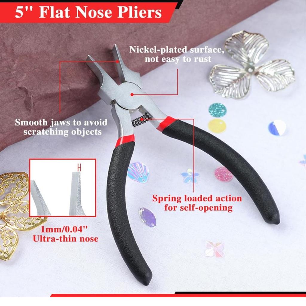 Slim Flat Nose Pliers Wide Flat Nose Pliers 5 Inch Multifunctional Ni Iron Alloy Thin Flat Needle Nose Pliers for Jewelry Making