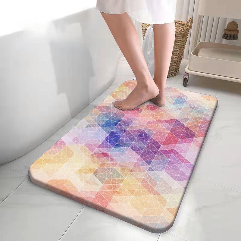 Pastel Ombre Geometric Weave Pattern Non-Slip Quick Dry Floor Rug, Dreamy Watercolor Effect for Modern Bathroom or Yoga Space