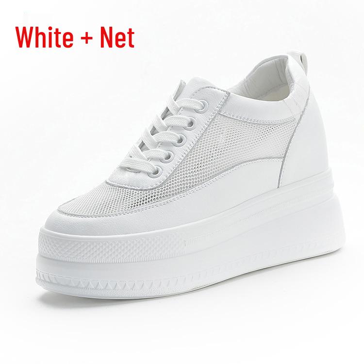 Trendige Plateau-Sneaker für Damen 2025: Atmungsaktives Mesh, Höhensteigerung, Lässiges Weiß.