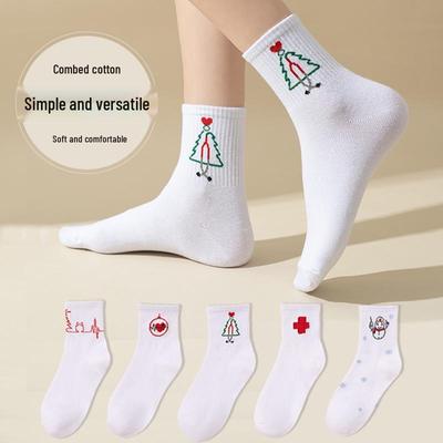 Women's Trendy Christmas Mid-Calf Cotton Socks: Sweat-Absorbing, Odor-Resistant, Non-Slip Cartoon Design, Perfect for Autumn/Winter.