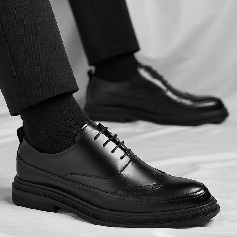 Leather Shoes Men's Brock Business Dress Casual Leather Shoes Autumn Men's Wedding Groom Shoes New