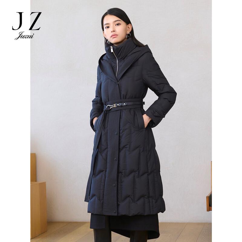 

JUZUI Women s Hooded Waist-Cinching Long Duck Down Parka L