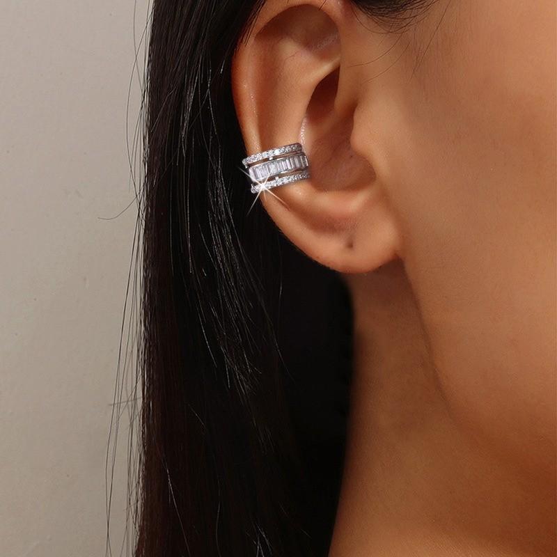 Ear Layer Three Clips Without Ear Holes Square Diamond C Shaped Gift Earrings