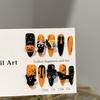 Handcrafted Halloween Pumpkin Bat False Nail Set - High-End, Autumn/Winter Orange-Yellow Design